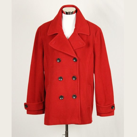 Lands' End Jackets & Blazers - Plus Land's End Red Wool Cashmere Pea Coat Sz 20W